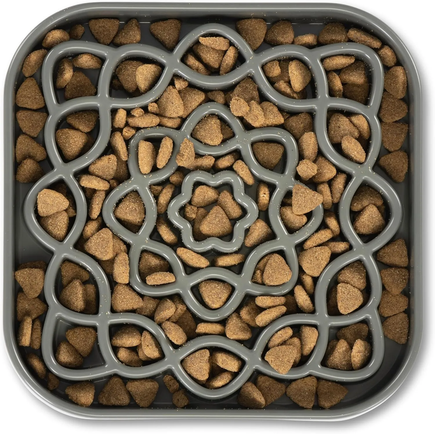 Messy Mutts and Cats Interactive Square Slow Feeder | Cool Grey (2 Cup) | 8 x 8 Square Puzzle Slow Feeder for Dogs/Cats | Enrichment Food Dish for Slow Eating, Bloating
