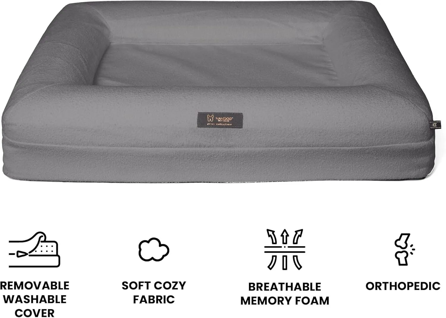 NANDOG Orthopedic Memory Foam Dog Bed Grey, Medium - Plush Cushion for Joint Relief & Deep Sleep - Ultra-Soft Micro Plush Fabric & Washable Cover - Ideal for Dogs with Arthritis