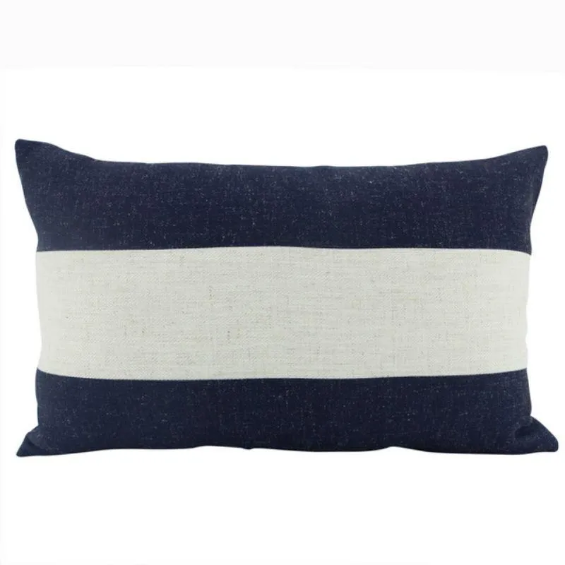 Navy Linen Stripe Cushion - 30cm x 50cm