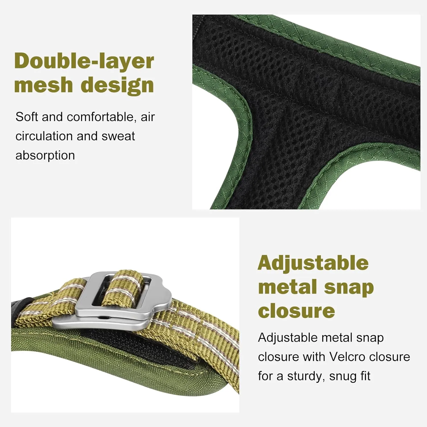 No Pull Dog Harness - Adjustable Reflective Dog Vest with Metal Snap, Soft Breathable Mesh No Choke Puppy Harness, Easy to Put on & Take Off (Green-XL)