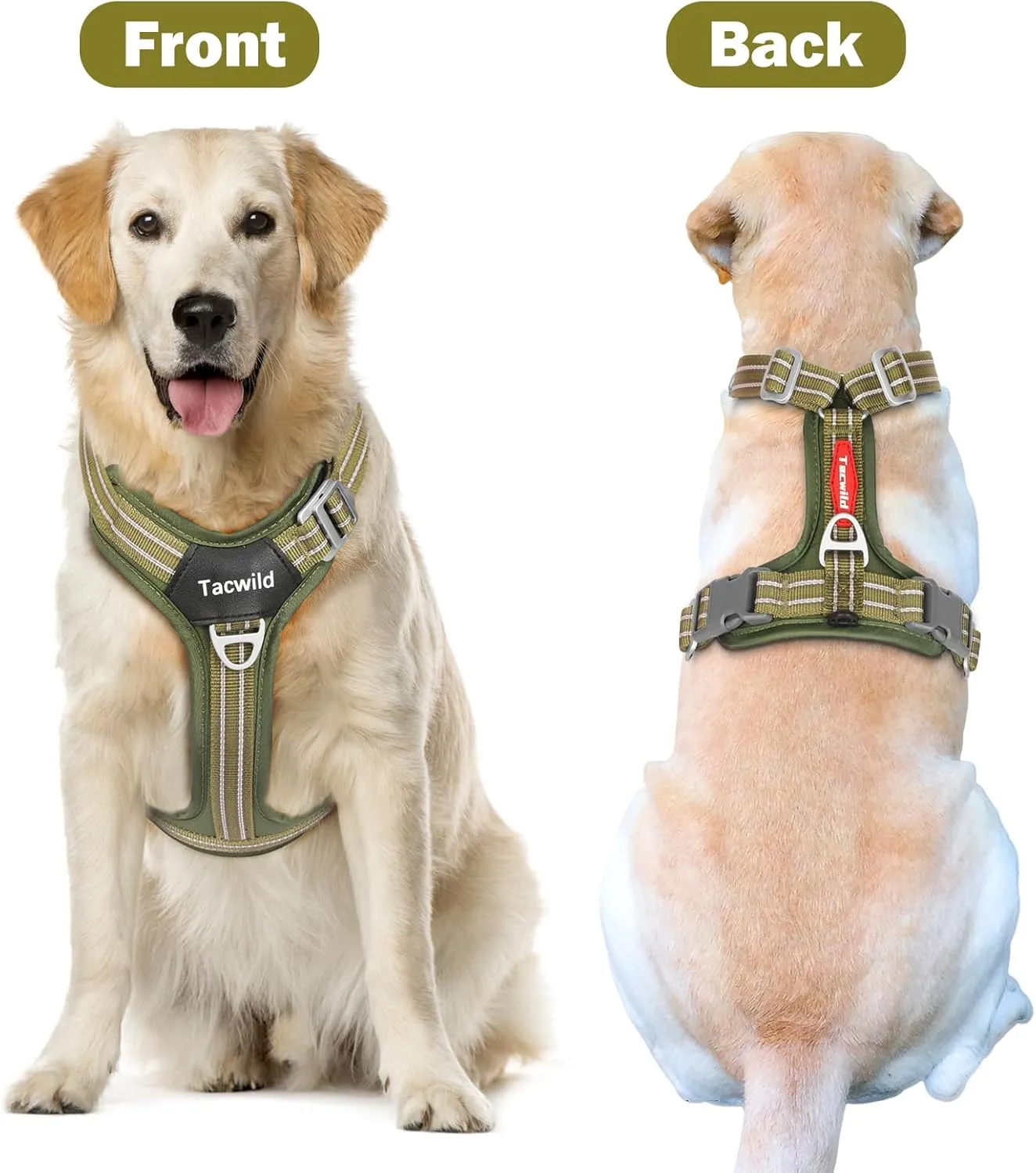No Pull Dog Harness - Adjustable Reflective Dog Vest with Metal Snap, Soft Breathable Mesh No Choke Puppy Harness, Easy to Put on & Take Off (Green-XL)