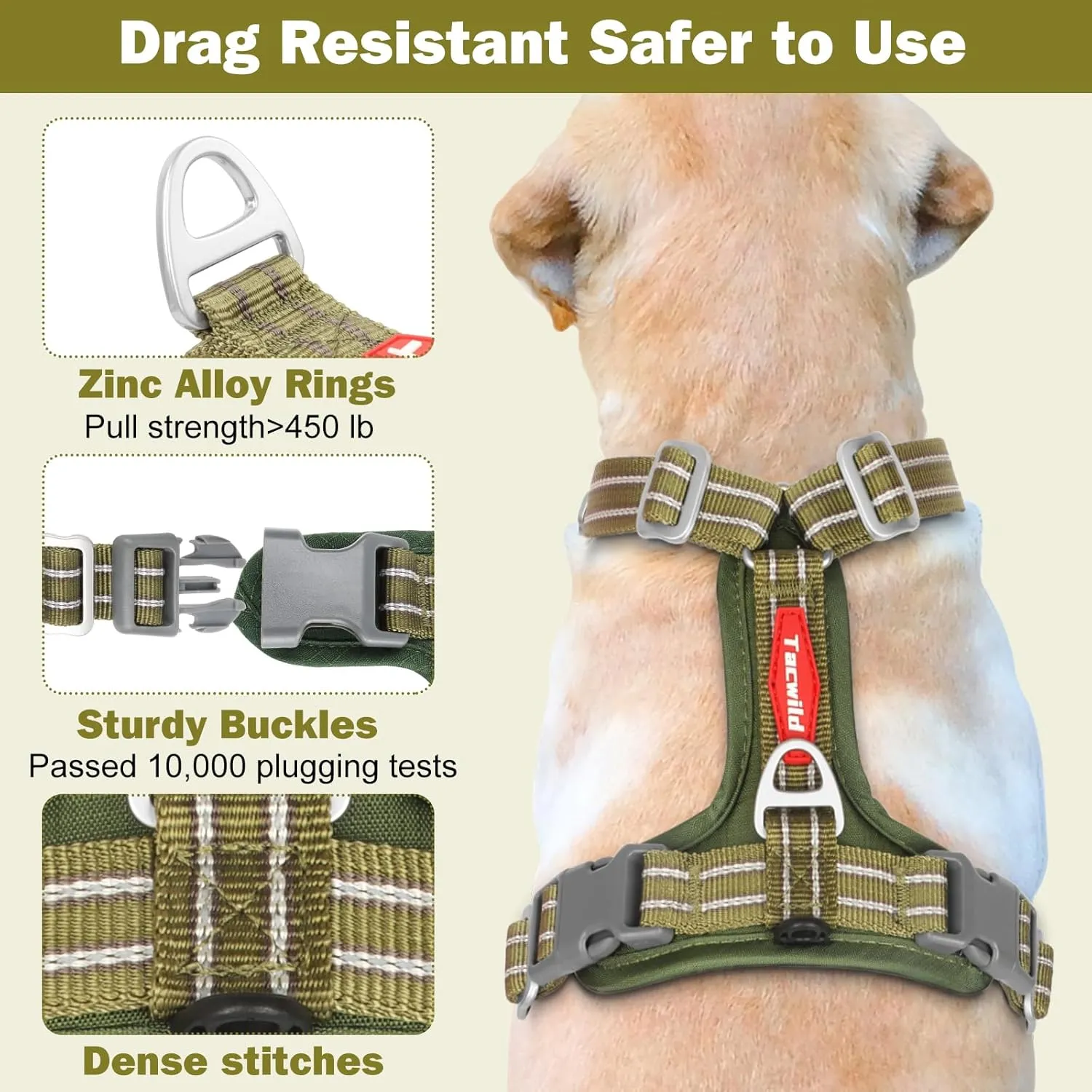 No Pull Dog Harness - Adjustable Reflective Dog Vest with Metal Snap, Soft Breathable Mesh No Choke Puppy Harness, Easy to Put on & Take Off (Green-XL)