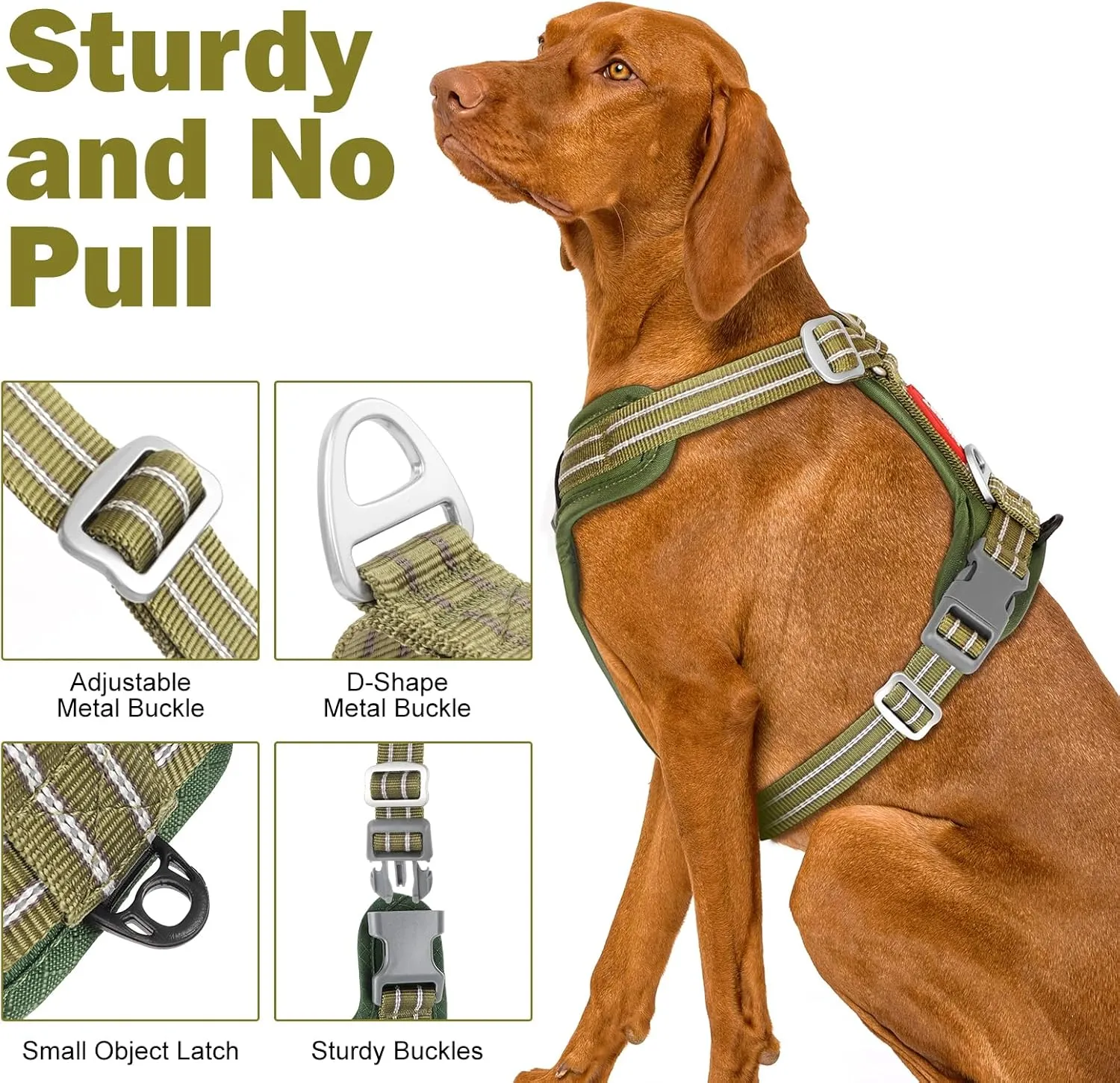 No Pull Dog Harness - Adjustable Reflective Dog Vest with Metal Snap, Soft Breathable Mesh No Choke Puppy Harness, Easy to Put on & Take Off (Green-XL)