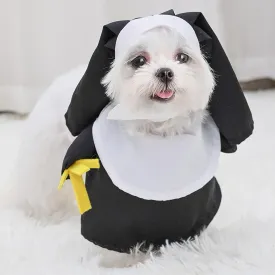 Nun Dog Costume - Funny Halloween Dog Costume, Pet Costume Set Thick Elastic Adjustment Three-Dimensional Modeling Nun Style Contrast Color Dress Up Cosplay Halloween Dog Transform Clothes
