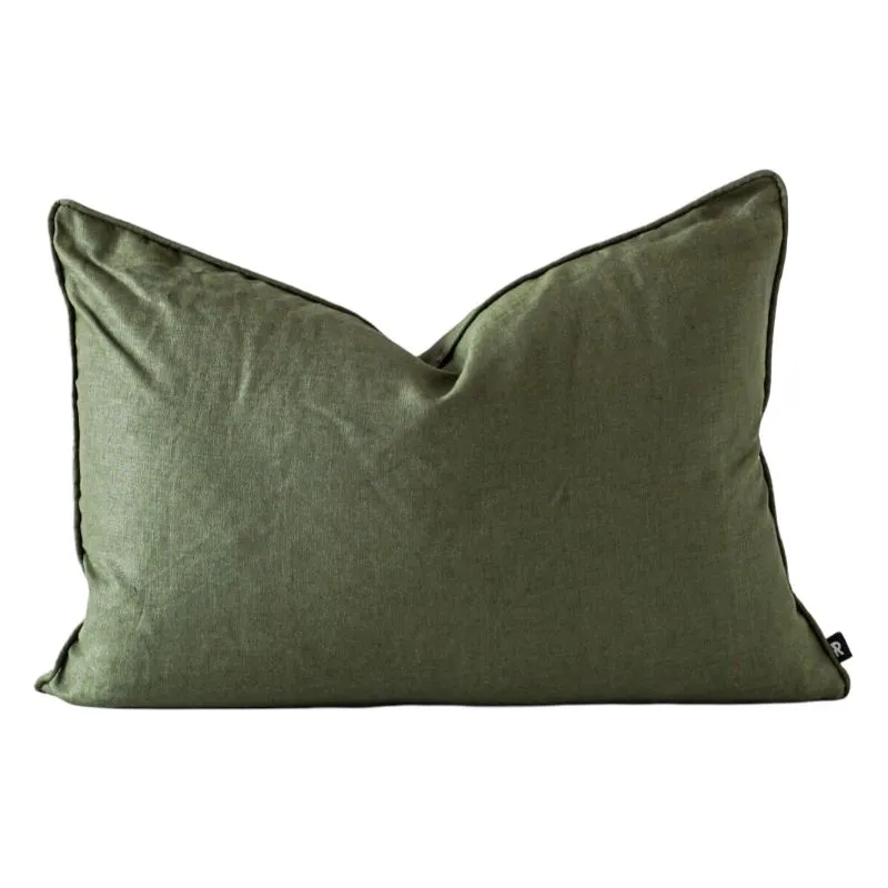 Olive Linen Feather Insert Indoor Cushion - 60cm x 40cm