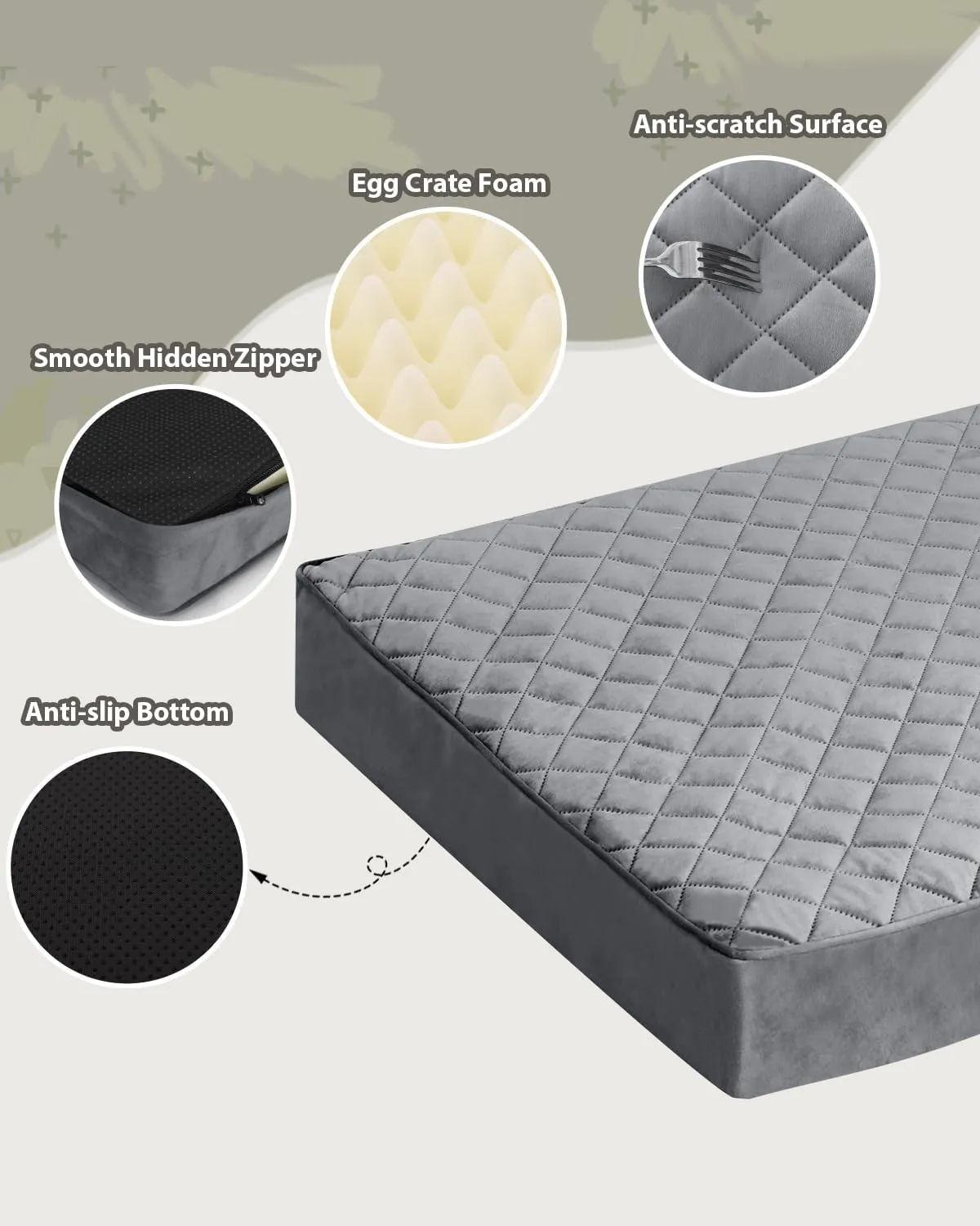 Orthopedic Dog Bed for Extra Large Dogs - Waterproof with Removable Washable Cover and Non-Slip Bottom, Quilting for Crate, 47x29 Inch, Dark Gray