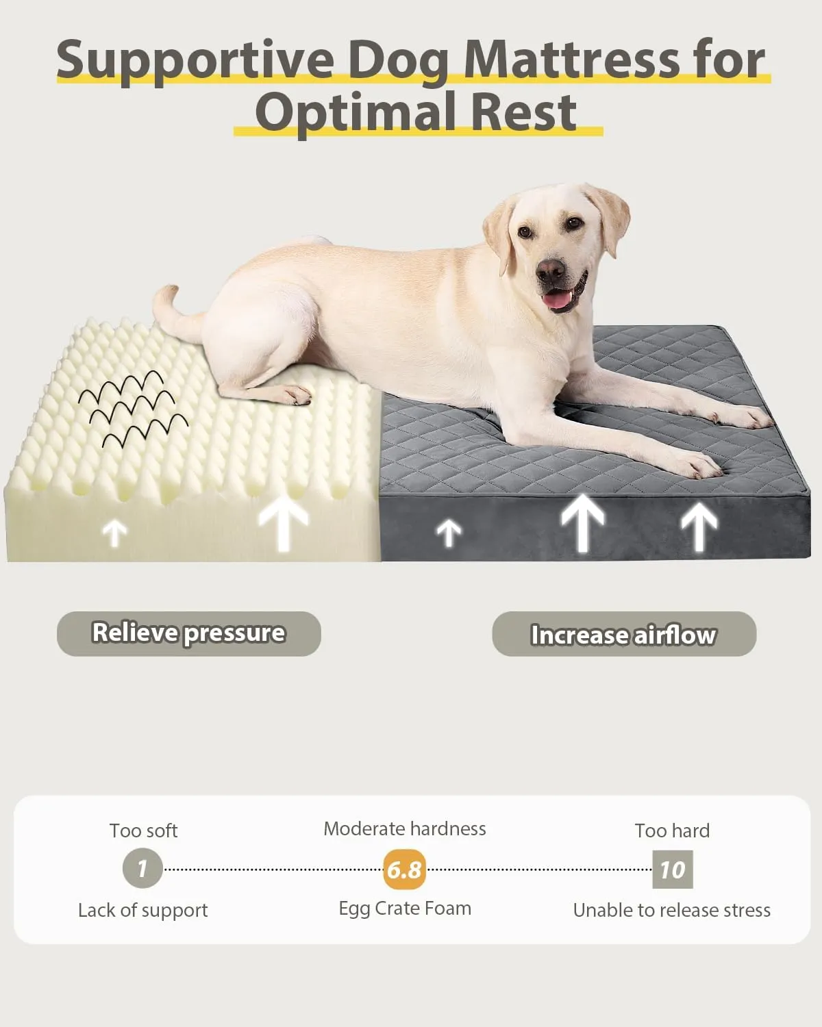 Orthopedic Dog Bed for Extra Large Dogs - Waterproof with Removable Washable Cover and Non-Slip Bottom, Quilting for Crate, 47x29 Inch, Dark Gray