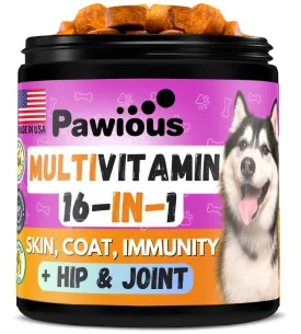 Pawious - 16 in 1 Multivitamin Chews with Glucosamine Supplements for Senior and Puppy Dogs - 120 count