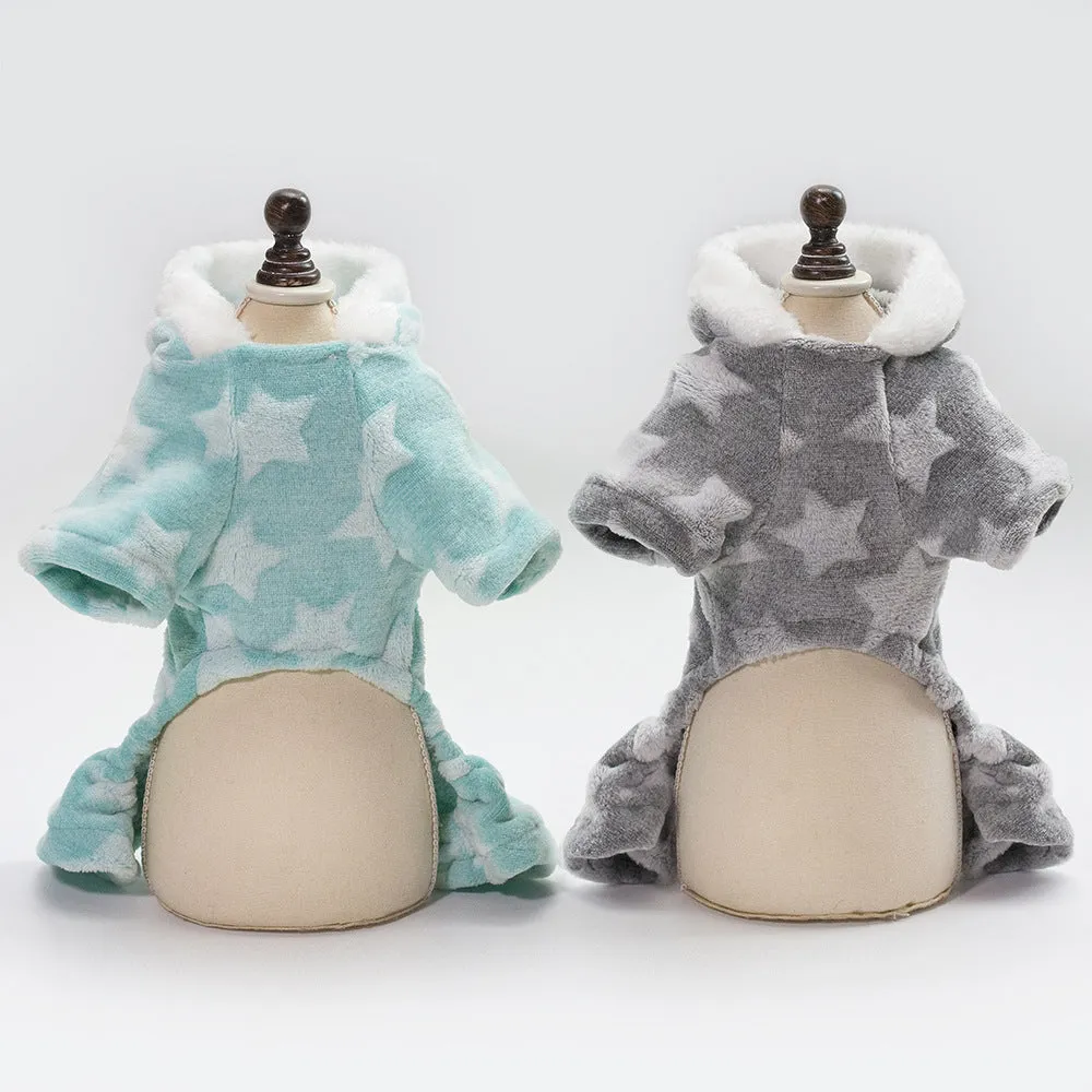 Pet / Dog / Cat One Piece Stars Hooded Jumper in Aqua, Pink or Grey