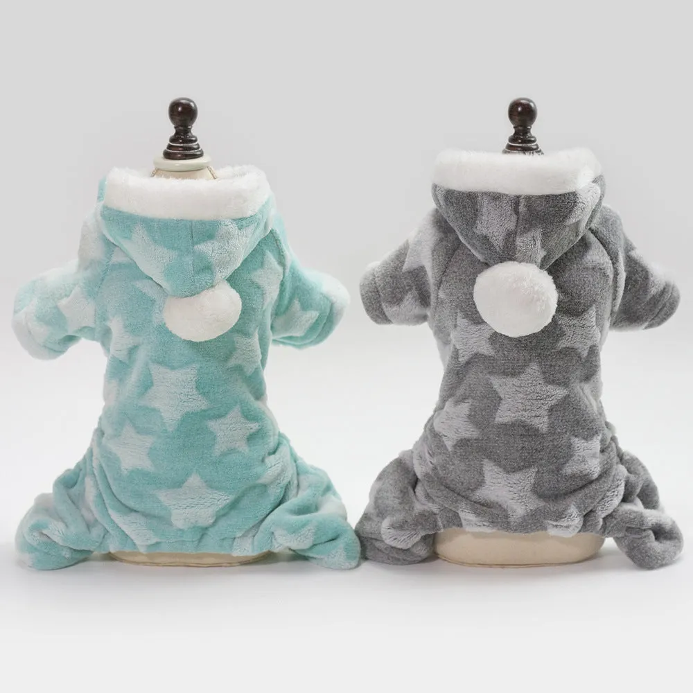 Pet / Dog / Cat One Piece Stars Hooded Jumper in Aqua, Pink or Grey
