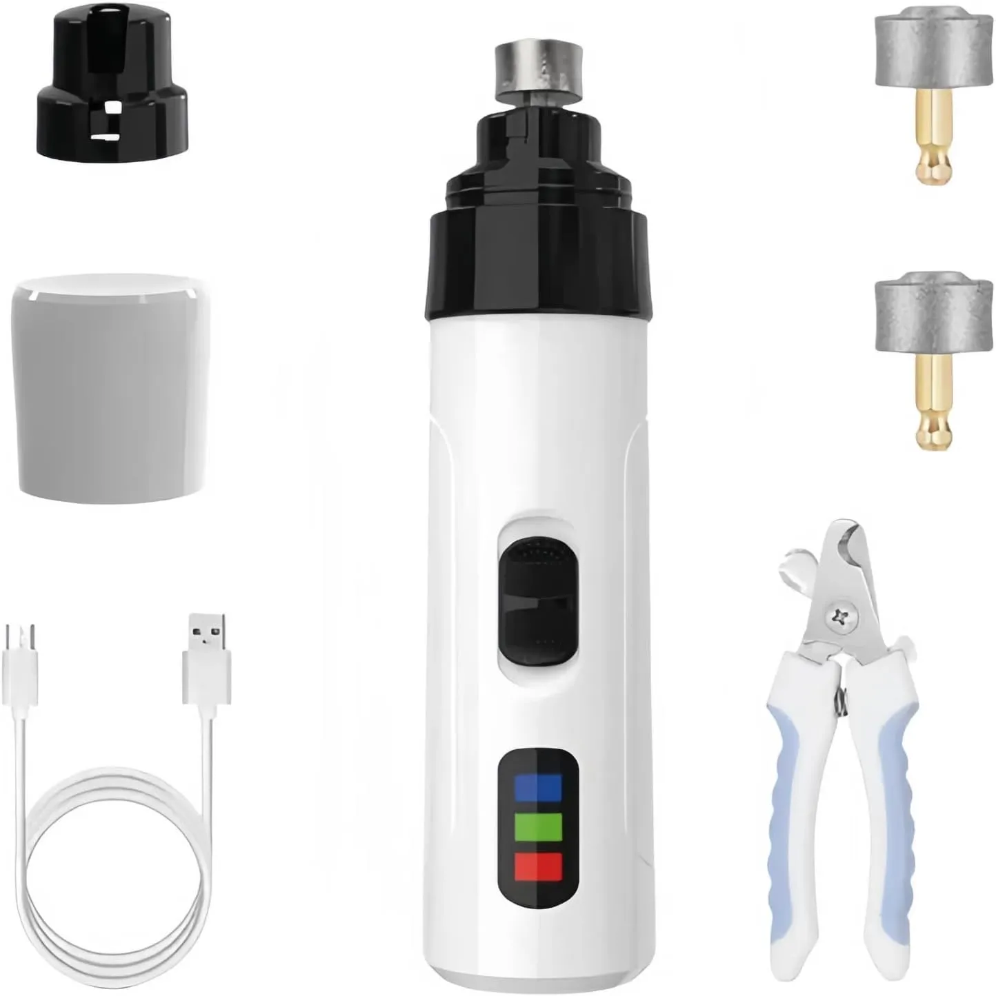 Pet Silent Grooming Nail Grinder, Dog Nail Trimmer Set, Rechargeable USB Charging Pet Nail Grinder, Silent Nail Grinder for Dogs and Cats (with pet Nail Clippers)
