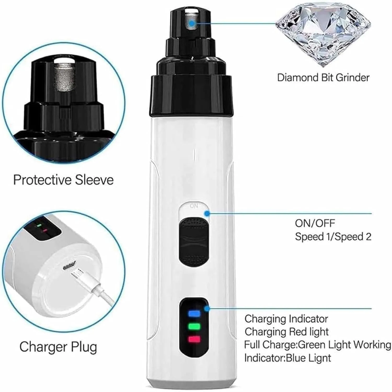 Pet Silent Grooming Nail Grinder, Dog Nail Trimmer Set, Rechargeable USB Charging Pet Nail Grinder, Silent Nail Grinder for Dogs and Cats (with pet Nail Clippers)