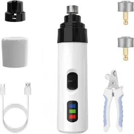 Pet Silent Grooming Nail Grinder, Dog Nail Trimmer Set, Rechargeable USB Charging Pet Nail Grinder, Silent Nail Grinder for Dogs and Cats (with pet Nail Clippers)