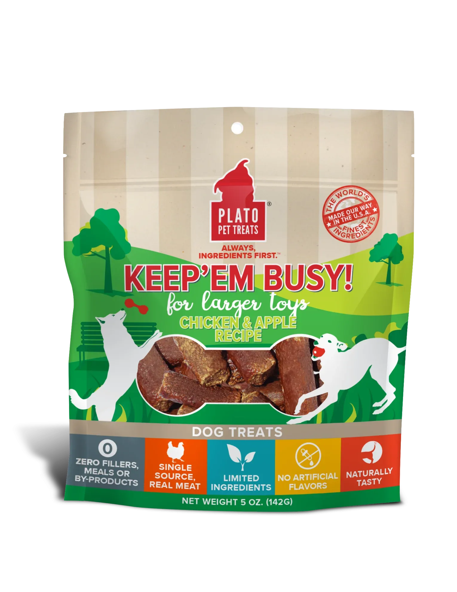 Plato Keep’Em Busy Chicken & Apple Meat Sticks for Larger Toys
