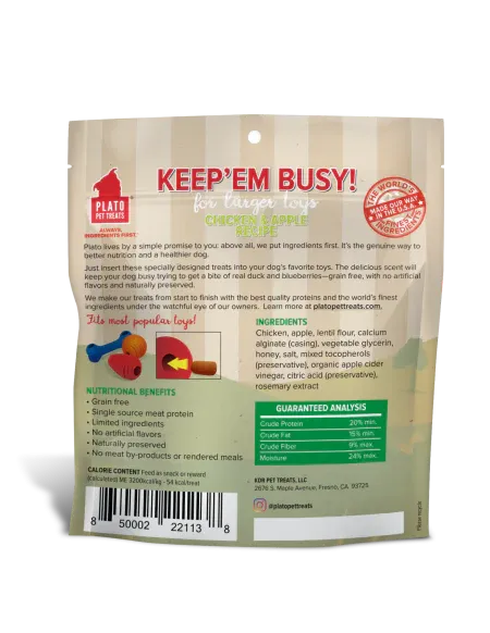 Plato Keep’Em Busy Chicken & Apple Meat Sticks for Larger Toys