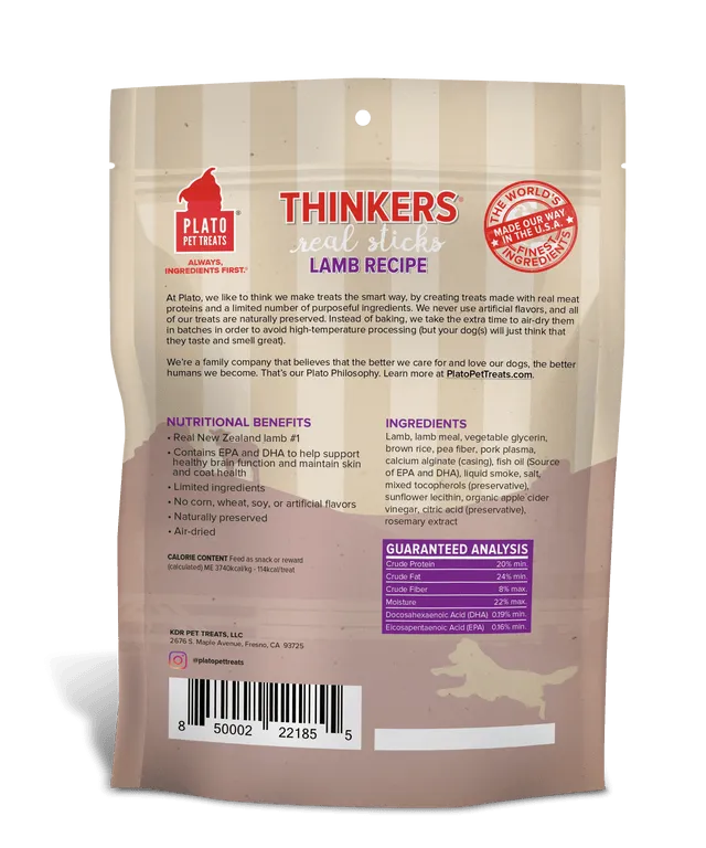 Plato Thinkers Lamb Meat Stick Dog Treats (10 oz)