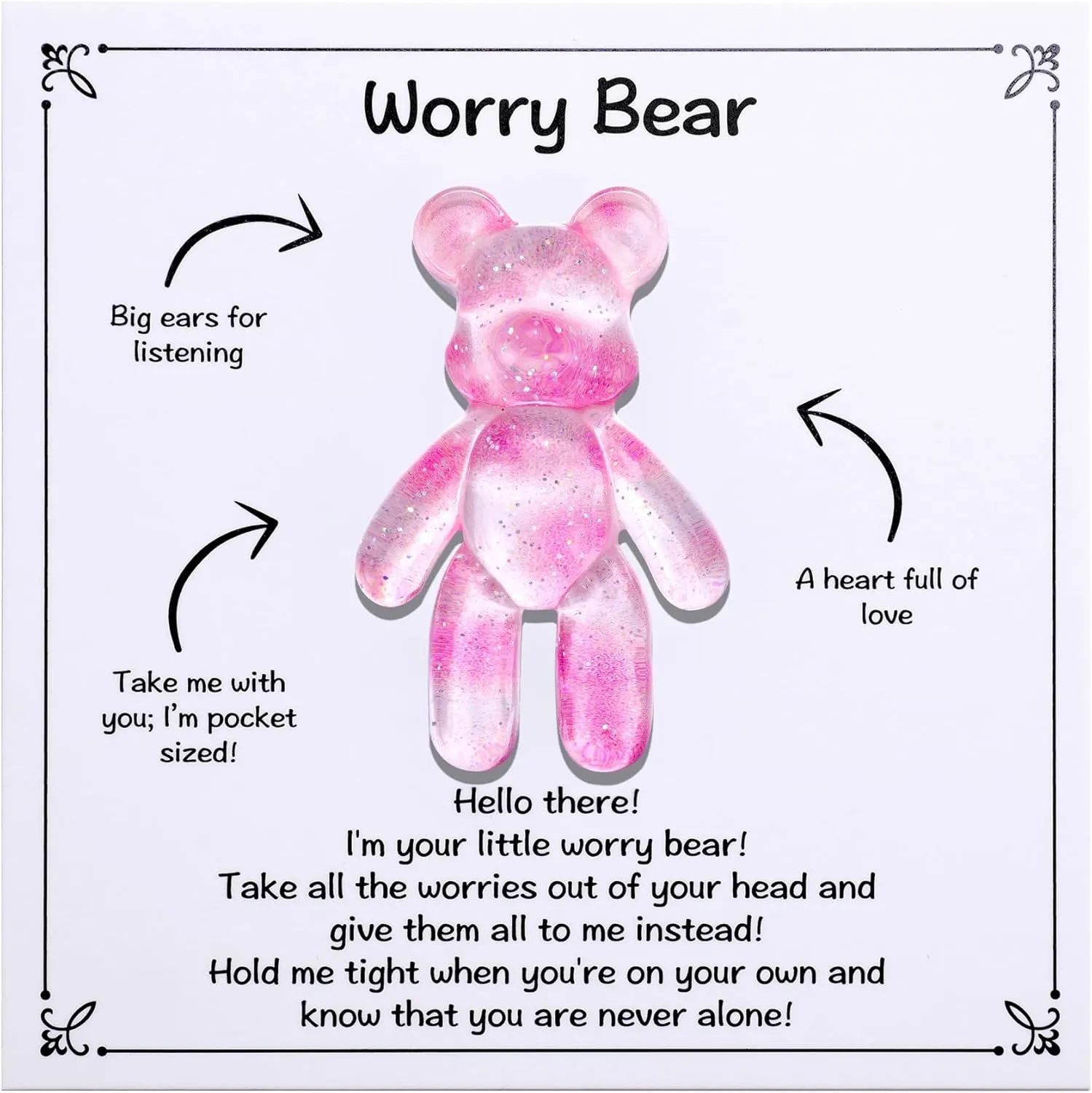 Pocket Bear Hug, Anxiety Relief Gifts, Mental Health Positivity Gift for Men Women, Autism Fidget Gifts, Stress Relief Gift for Her, Thoughtful Present for School Anxiet, Light Pink