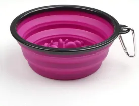 Portable Travel Pet Bowl Slow Feeder, Collapsible Dog Bowl, Foldable Expandable Cup Dish for Pet Cat Food Water Feeding (Purple)