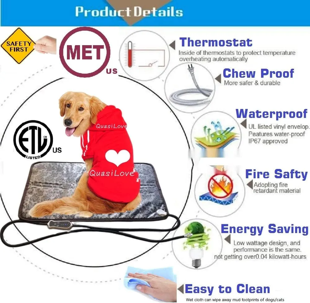 Puppy Heating Pad for Whelping New Born Dog Heated Bed,Heated Puppies Bed,Pet Heated Cat Bed,4 Auto Shut Off Timer,9 Level Heater Large 34x21 in (Large, Floral)