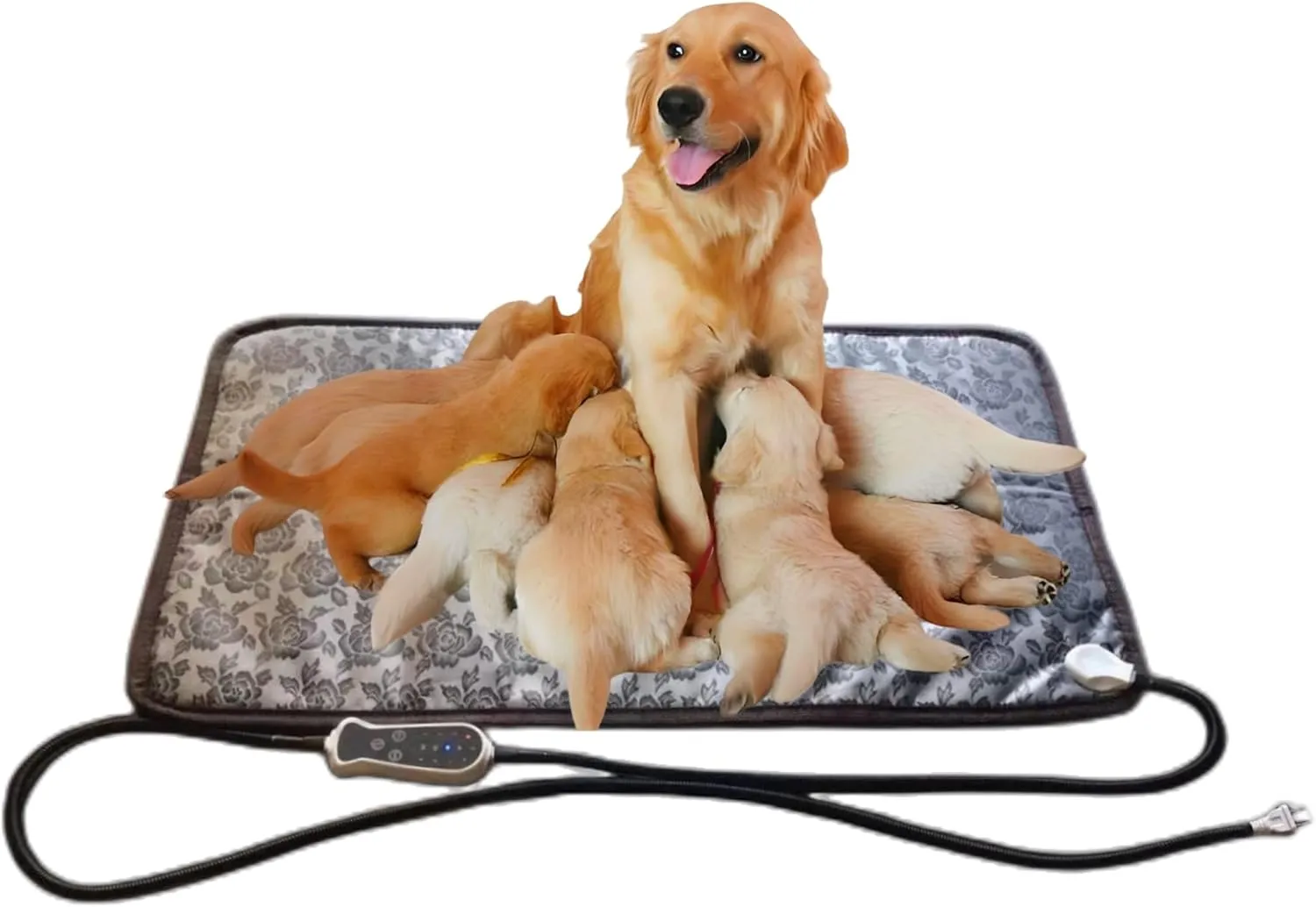 Puppy Heating Pad for Whelping New Born Dog Heated Bed,Heated Puppies Bed,Pet Heated Cat Bed,4 Auto Shut Off Timer,9 Level Heater Large 34x21 in (Large, Floral)