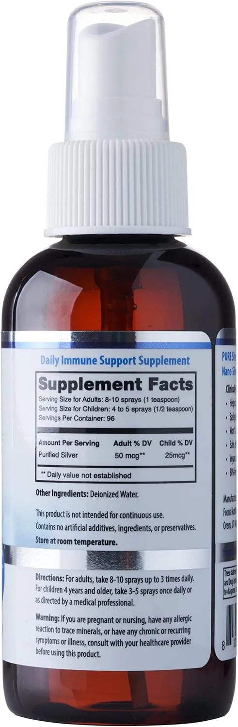 Pure Nano Silver Spray 4oz | 10 PPM Daily Immune Support Supplement | Easily Absorbed Colloidal Nano Silver Spray | Probiotic-Friendly Silver Solution