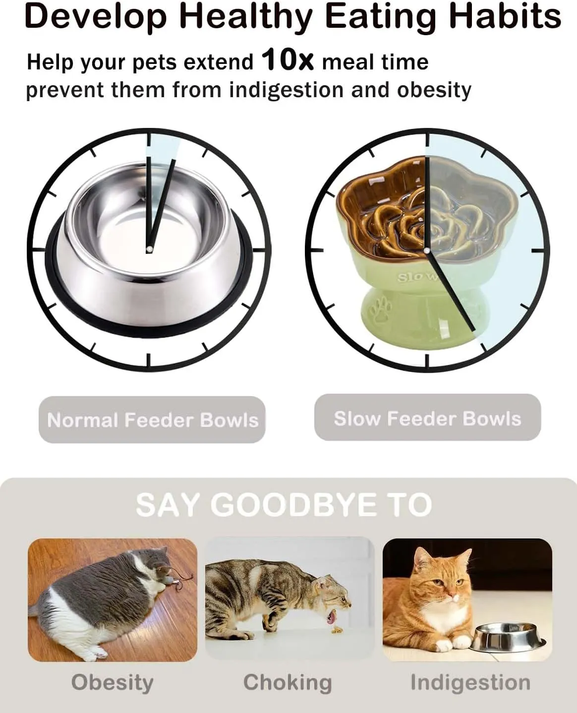 Raised Cat Slow Feeder Bow, Ceramic Raised Pet Dishes, No Black Chin, Flower Shaped, for Dry and Wet Food, Non-Slip, Dishwasher Microwave Safe (Caramel)