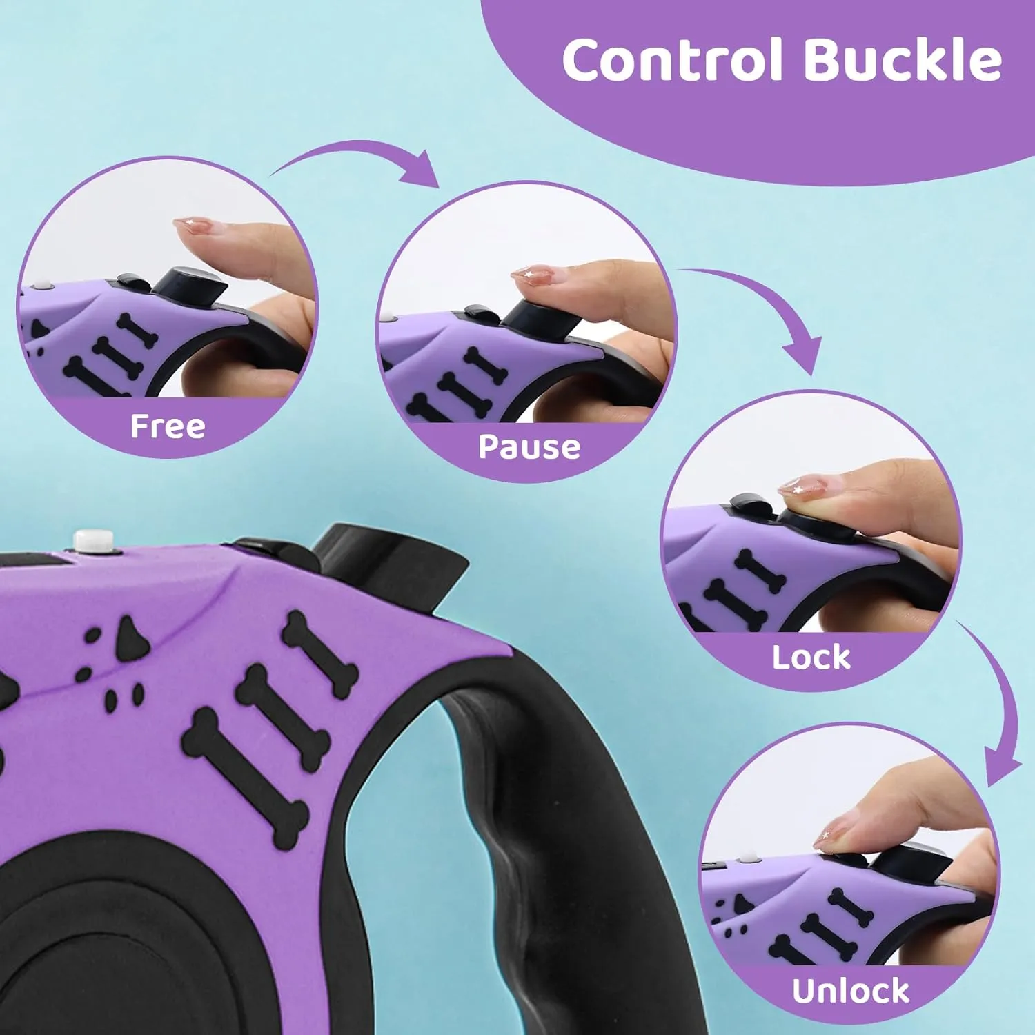 Retractable Dog Leash with USB Rechargeable Flashlight for Night Walks, 16FT Automatic Telescopic Tractor Dog Leash for Small and Medium Dogs, Purple