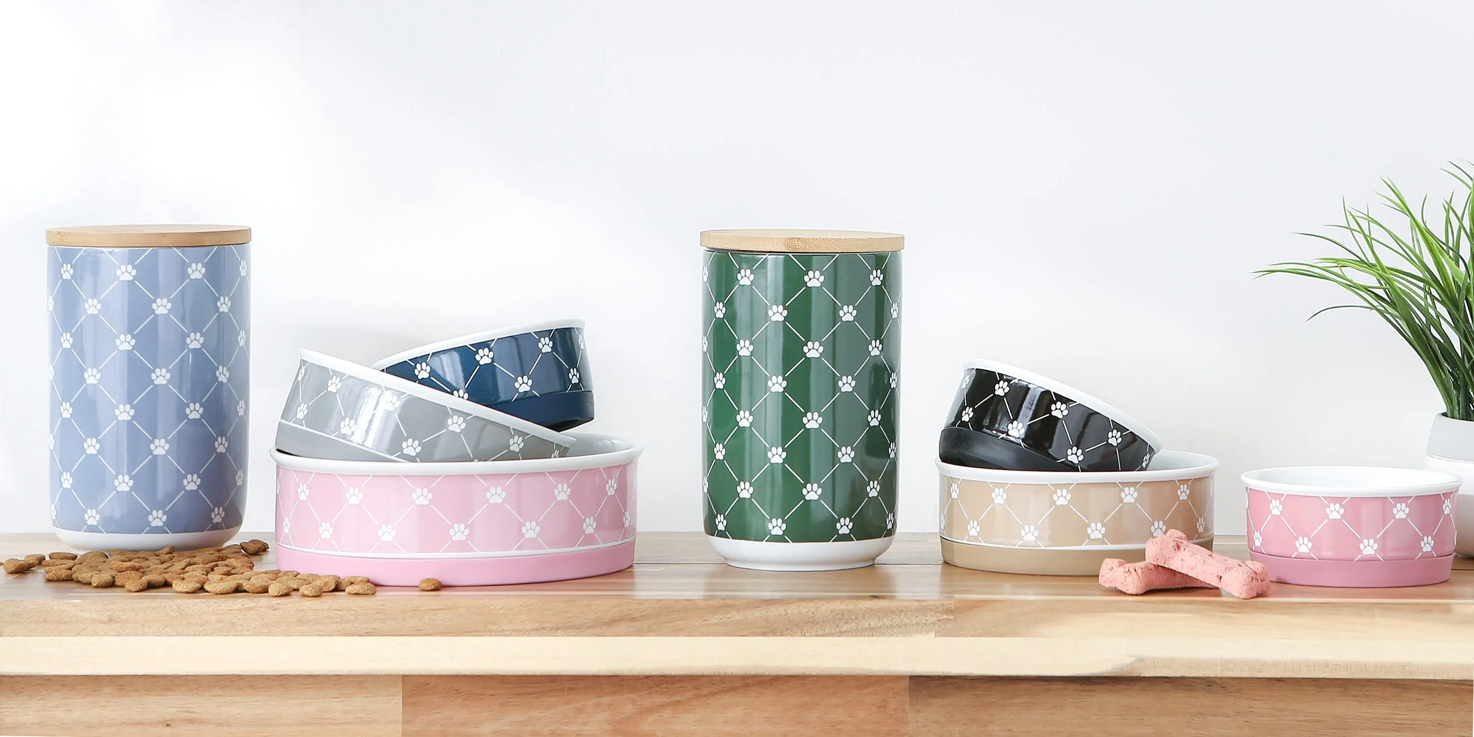 Rose Trellis Paw Print Pet Bowl Set/2, Medium - 1.5 C. Capacity