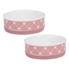 Rose Trellis Paw Print Pet Bowl Set/2, Medium - 1.5 C. Capacity