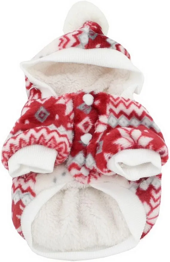 SELMAI Dog Fleece Coat Pet Hoodie Snowflake Girl Puppy Clothes Red L