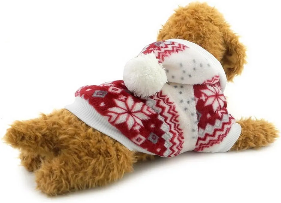 SELMAI Dog Fleece Coat Pet Hoodie Snowflake Girl Puppy Clothes Red L