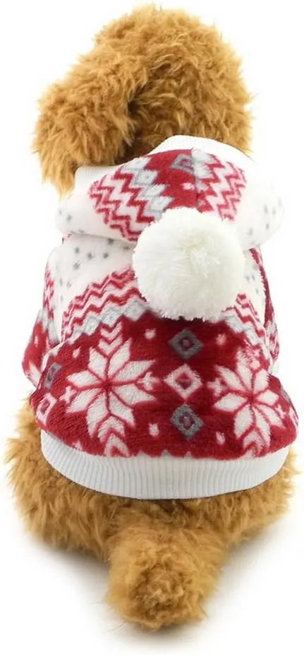 SELMAI Dog Fleece Coat Pet Hoodie Snowflake Girl Puppy Clothes Red L
