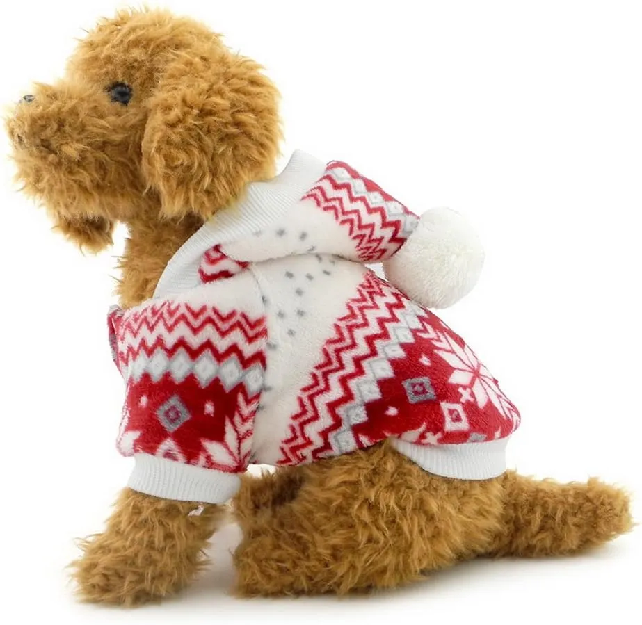 SELMAI Dog Fleece Coat Pet Hoodie Snowflake Girl Puppy Clothes Red L