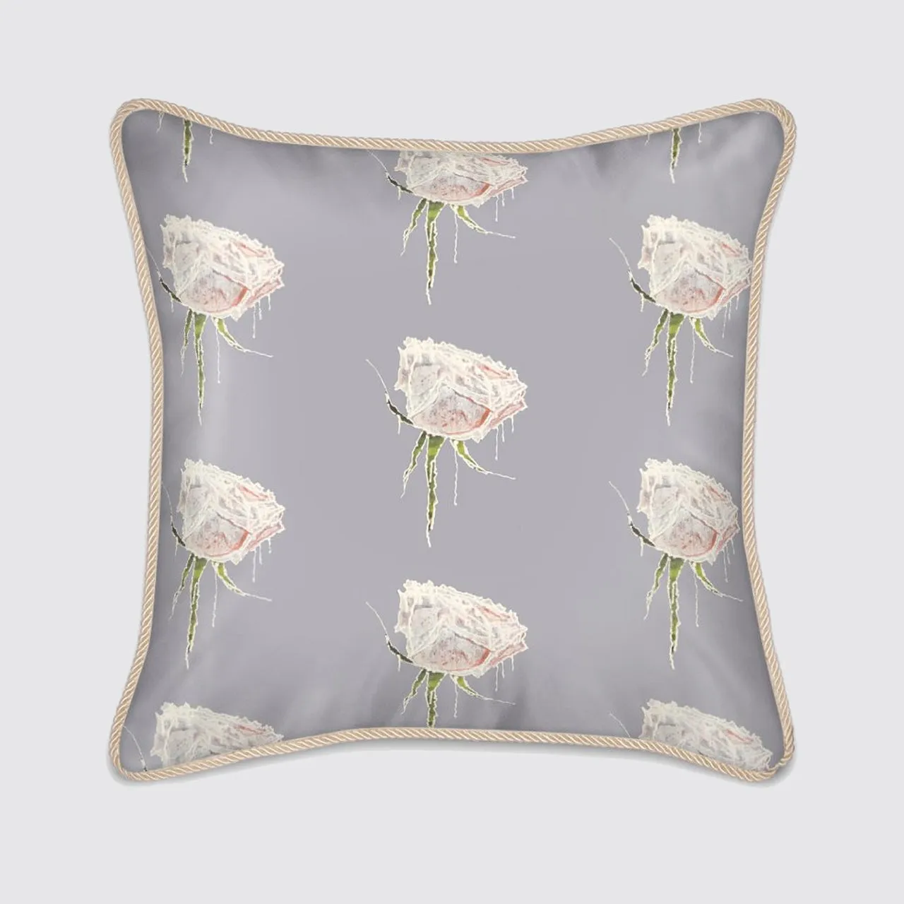 Silk Cushion - White Roses on Lavender