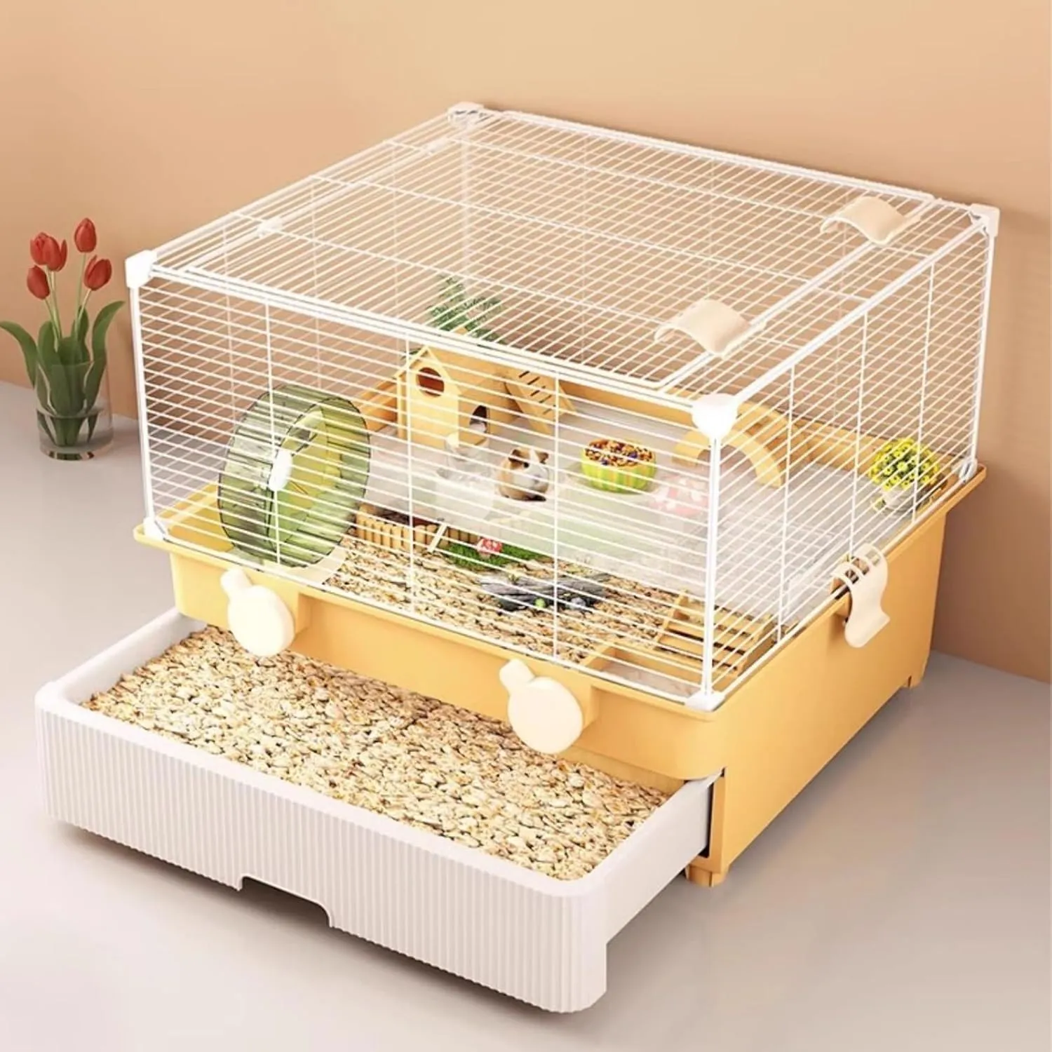 Small Animal Cage, Large Space Metal Pet Cage with Removable Tray/Skylight, Ferret Cage, Chinchilla Cage, Sugar Glider Cage