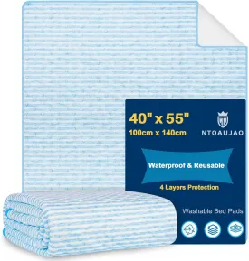 Soft Bed Pads Washable for Incontinence, 40"x 55" Cotton Large Reusable Waterproof Wetting Underpad for Urine Adults, Elderly, Seniors, Women, Kids & Pets, Machine Washable Pad for Bed, Sofa-Blue