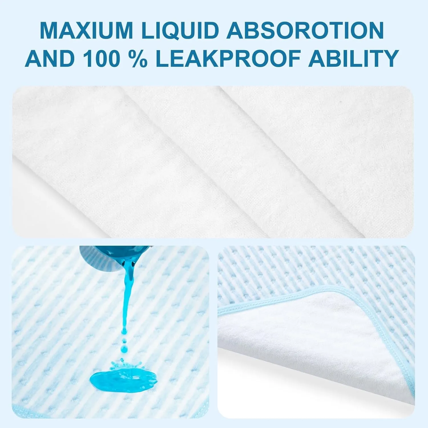 Soft Bed Pads Washable for Incontinence, 40"x 55" Cotton Large Reusable Waterproof Wetting Underpad for Urine Adults, Elderly, Seniors, Women, Kids & Pets, Machine Washable Pad for Bed, Sofa-Blue