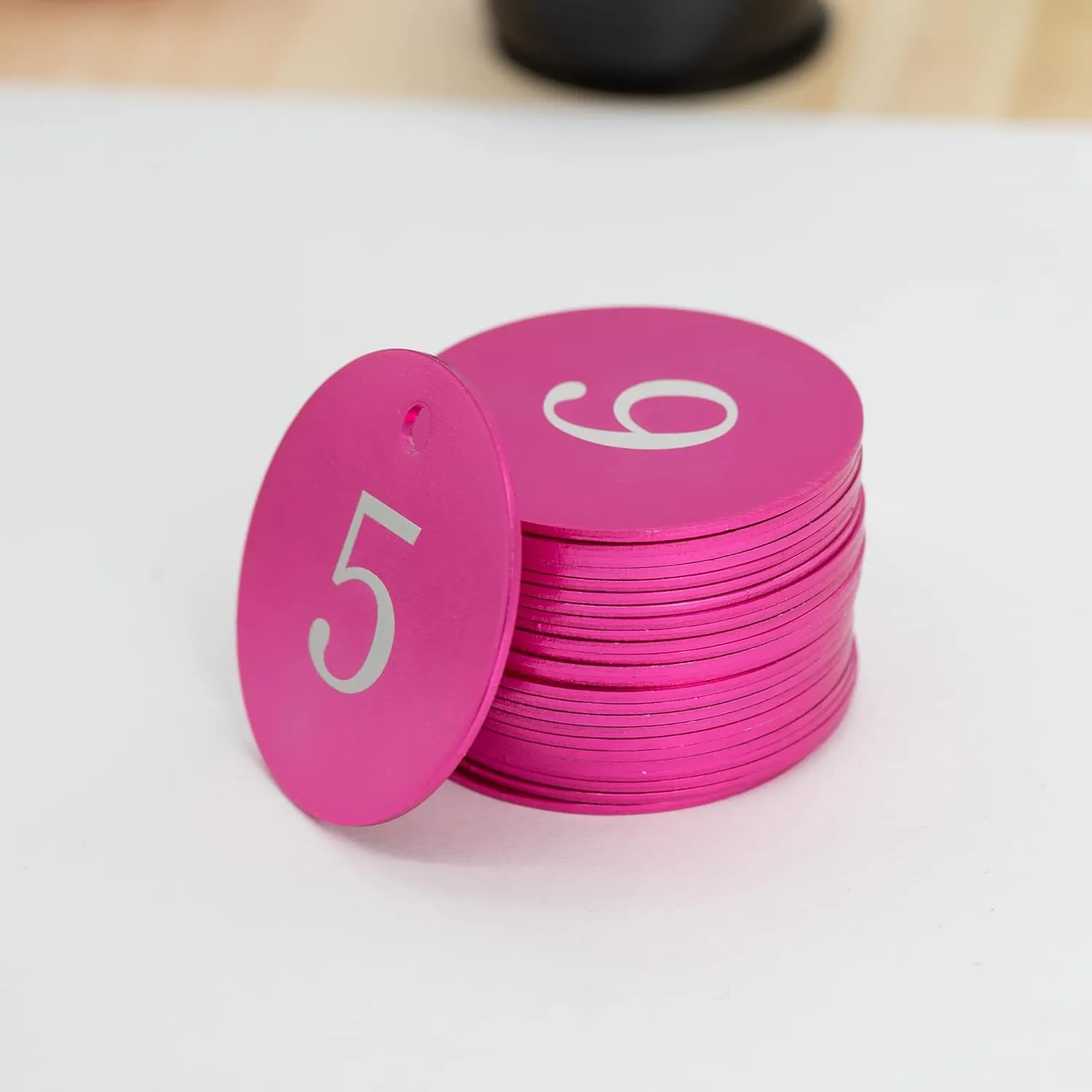 StayMax Round Aluminum Engraved Number Tags Key Tags ID Tags (1-25, Rose Red)