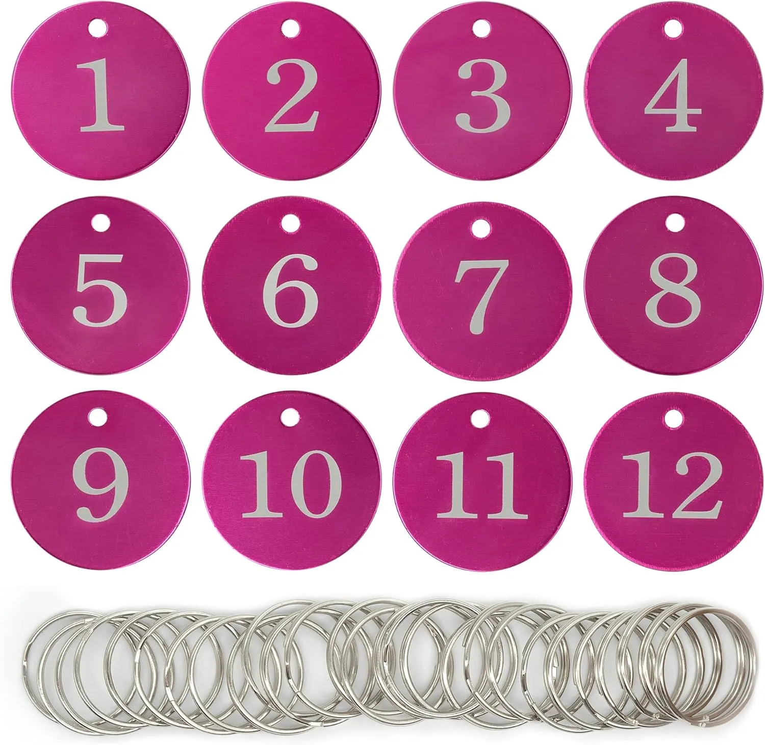 StayMax Round Aluminum Engraved Number Tags Key Tags ID Tags (1-25, Rose Red)
