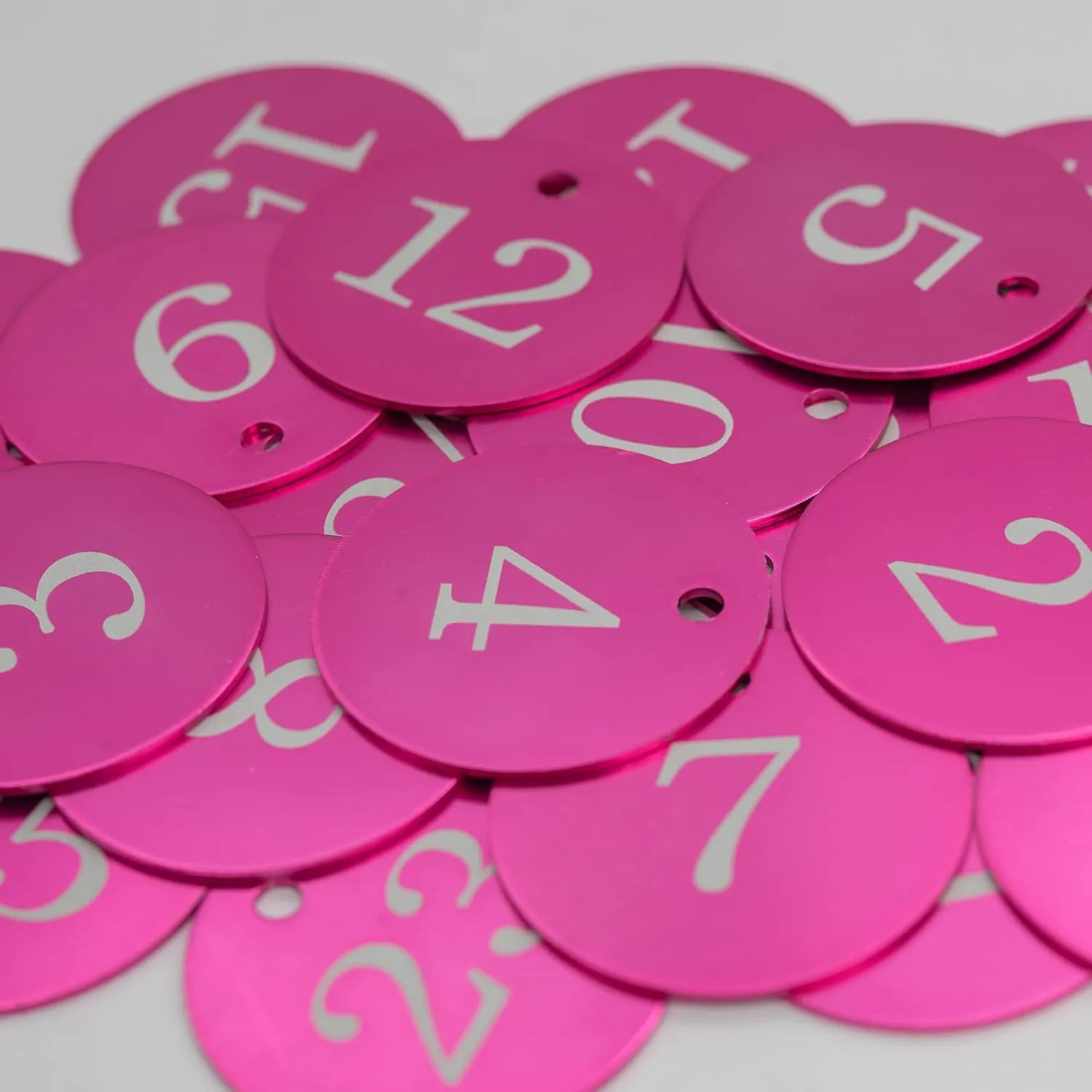 StayMax Round Aluminum Engraved Number Tags Key Tags ID Tags (1-25, Rose Red)