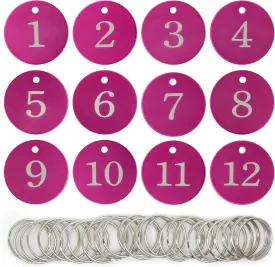 StayMax Round Aluminum Engraved Number Tags Key Tags ID Tags (1-25, Rose Red)