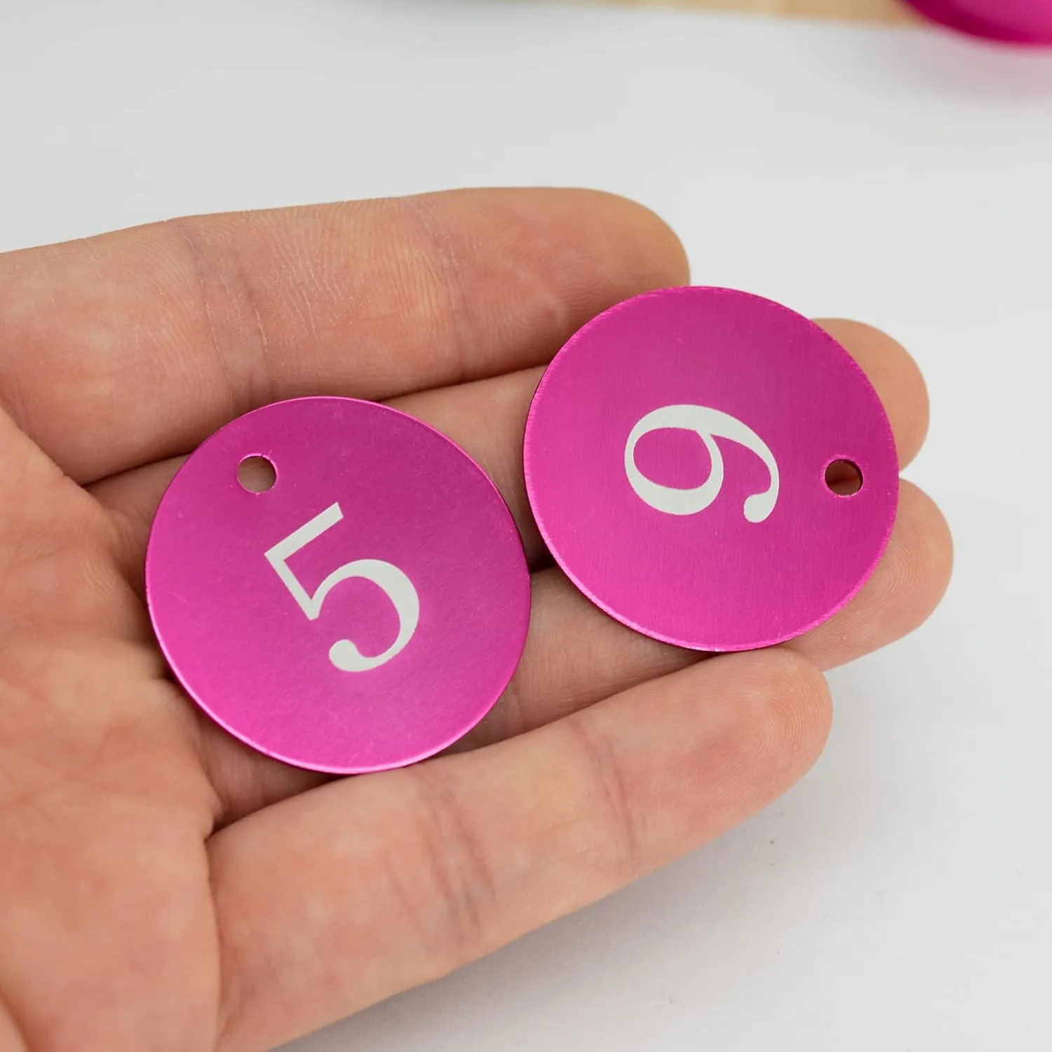 StayMax Round Aluminum Engraved Number Tags Key Tags ID Tags (1-25, Rose Red)