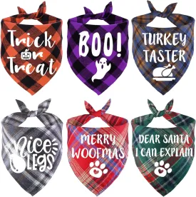 STMK Holiday Dog Bandanas, 6 Pack Halloween Thanksgiving Day Christmas Dog Bandanas for Small Medium Large Dogs Holiday Costumes (Large)