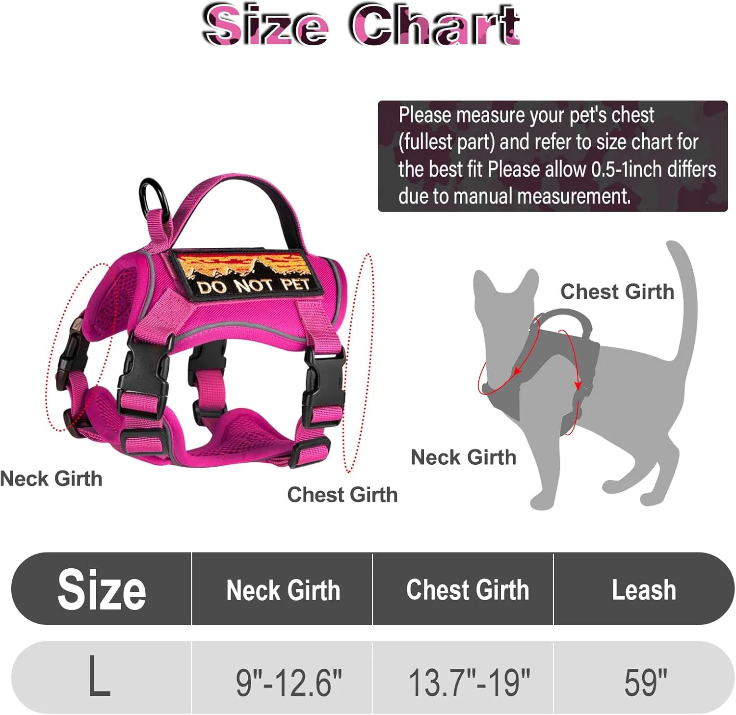 Tactical Cat Harness for Walking, Adjustable Escape Proof Pet Vest for Large Cat,Easy Control Breathable Cat Vest with HandleMolle Patches (Pink, L)