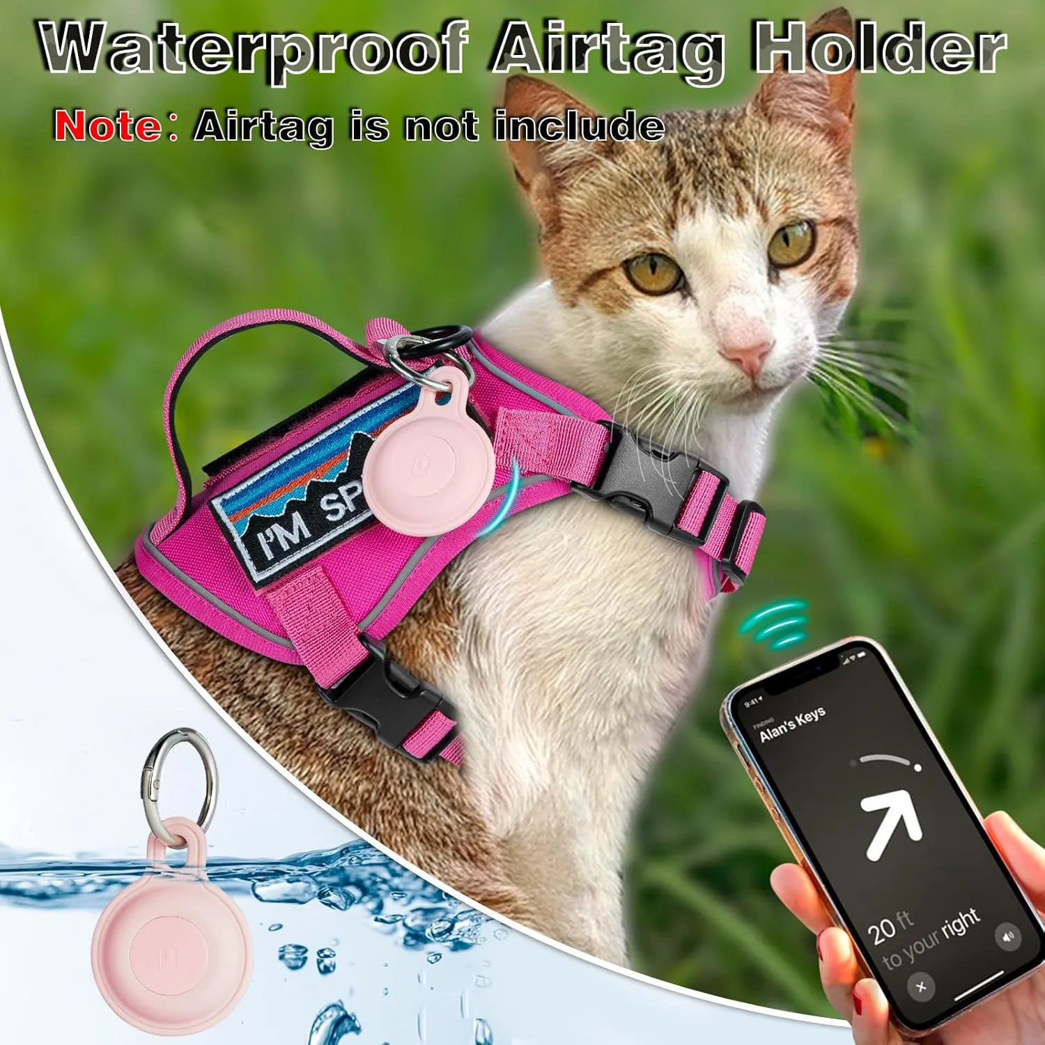 Tactical Cat Harness for Walking, Adjustable Escape Proof Pet Vest for Large Cat,Easy Control Breathable Cat Vest with HandleMolle Patches (Pink, L)