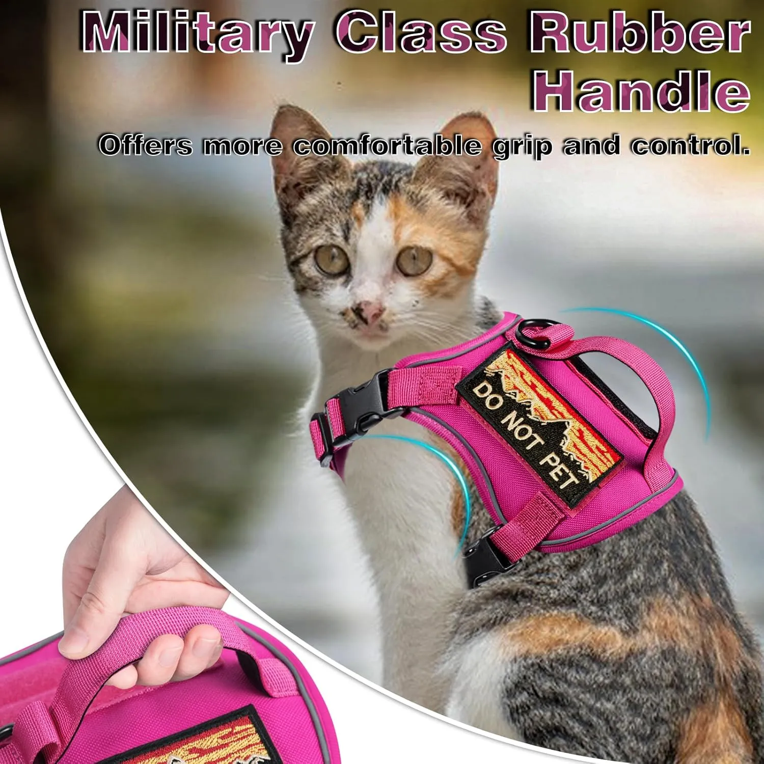 Tactical Cat Harness for Walking, Adjustable Escape Proof Pet Vest for Large Cat,Easy Control Breathable Cat Vest with HandleMolle Patches (Pink, L)