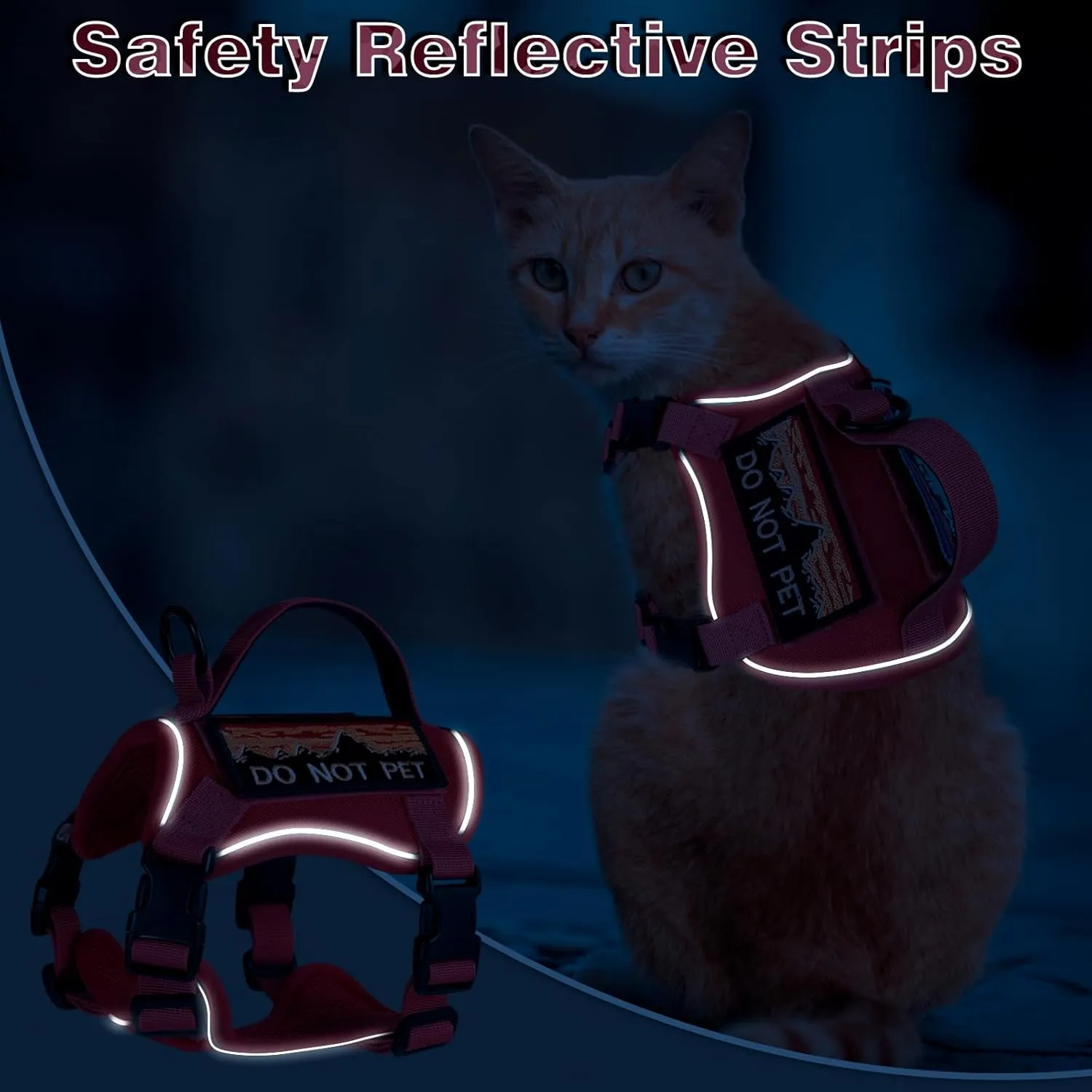 Tactical Cat Harness for Walking, Adjustable Escape Proof Pet Vest for Large Cat,Easy Control Breathable Cat Vest with HandleMolle Patches (Pink, L)