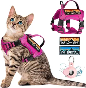 Tactical Cat Harness for Walking, Adjustable Escape Proof Pet Vest for Large Cat,Easy Control Breathable Cat Vest with HandleMolle Patches (Pink, L)