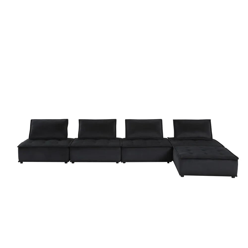 Villefranche-sur-Saône | Modular Modern Velvet Black 5 Pc Sectional Sofa