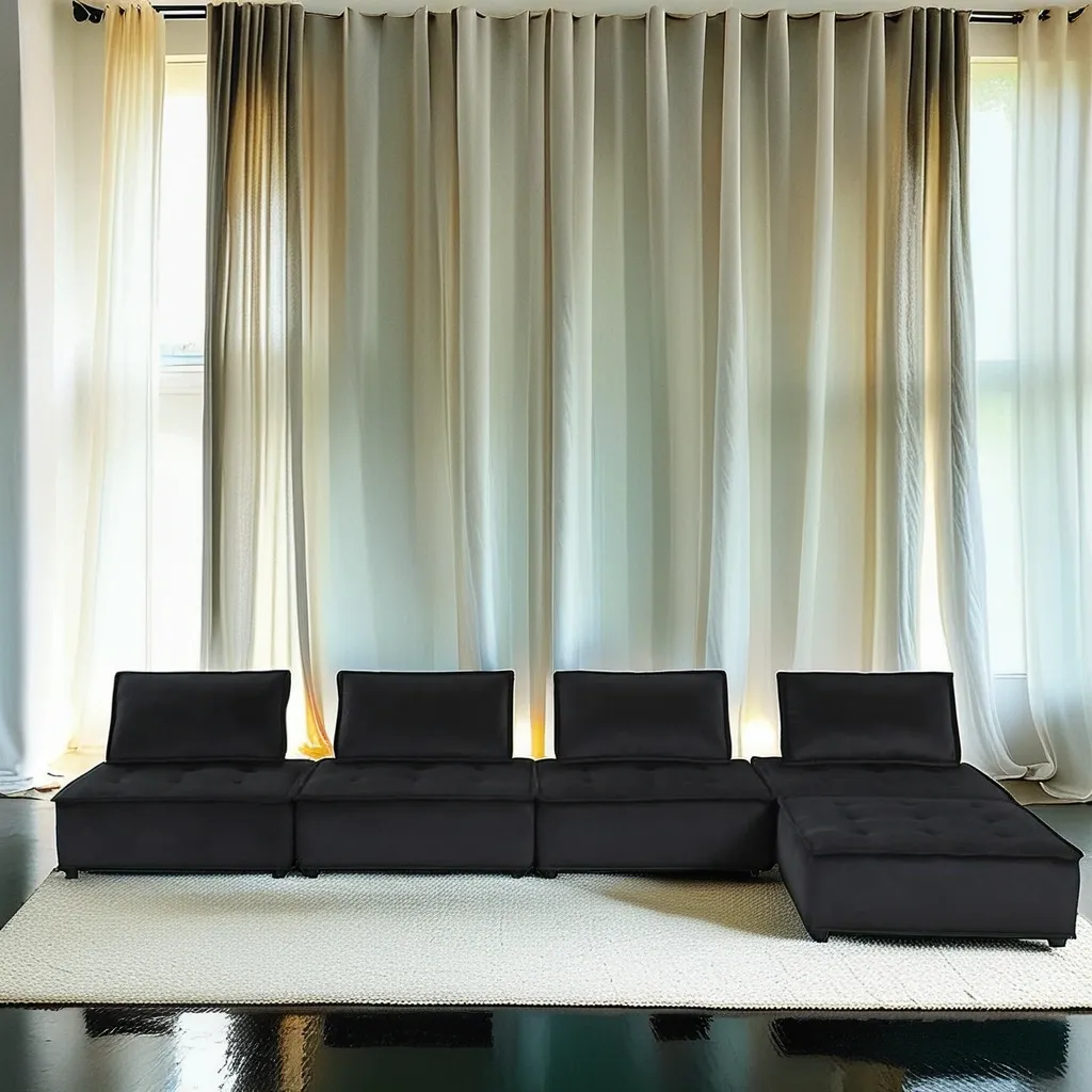 Villefranche-sur-Saône | Modular Modern Velvet Black 5 Pc Sectional Sofa